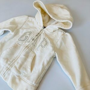 Gap White Zip Up Hooded Sweatshirt Fleece Lined Size 12-18 Months